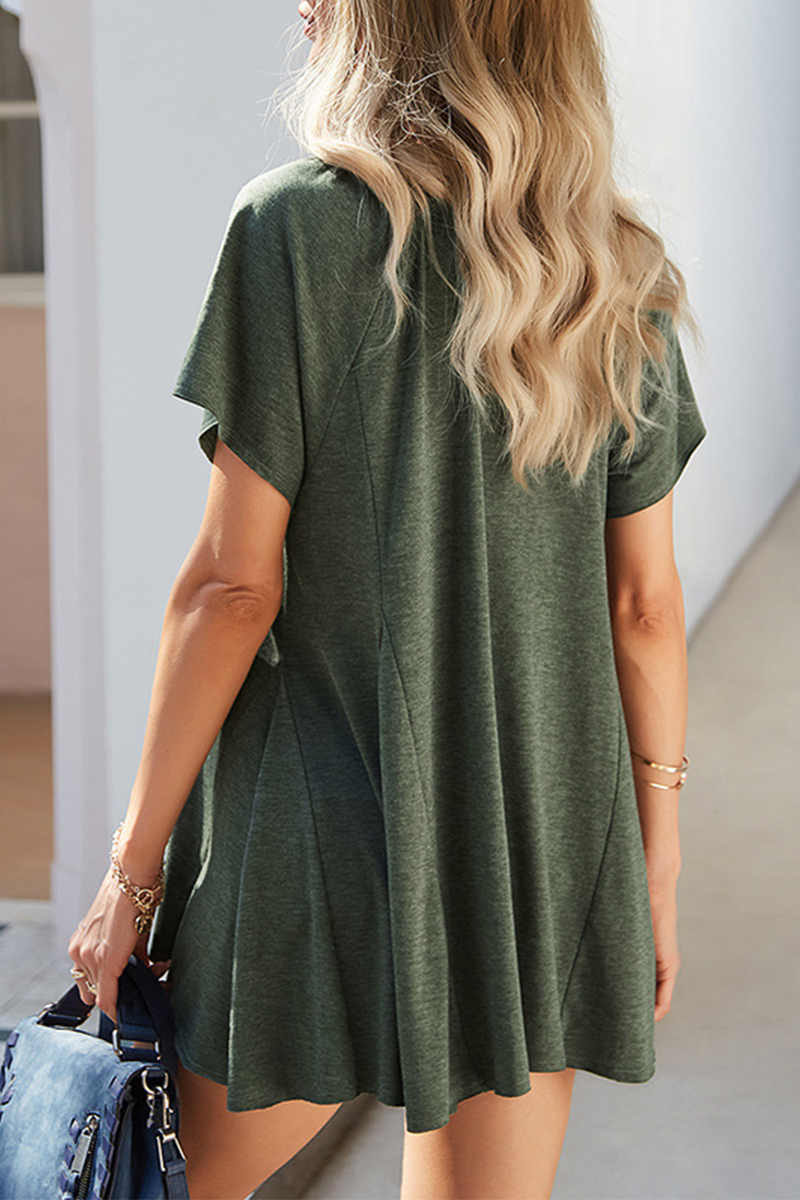 Casual Elegant Solid Buckle O Neck T-Shirts(4 Colors)