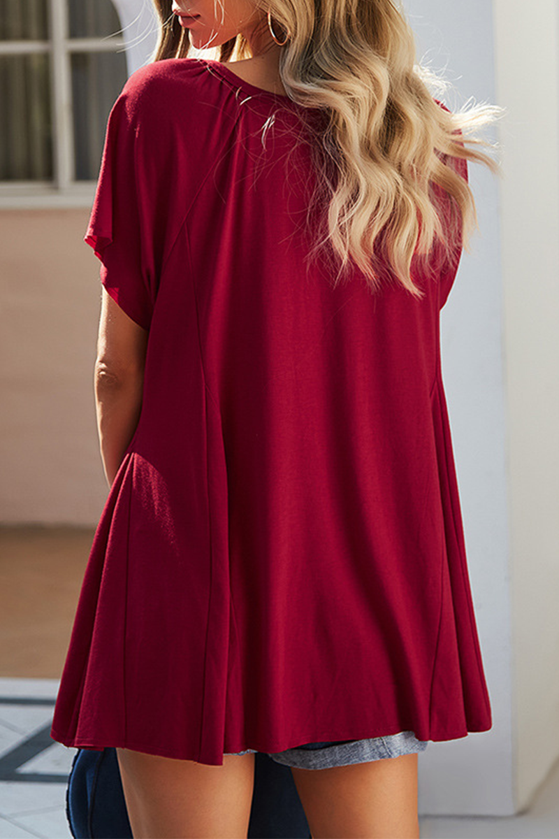 Casual Elegant Solid Buckle O Neck T-Shirts(4 Colors)