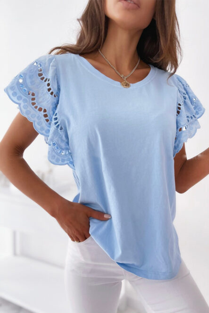 Casual Solid Hollowed Out O Neck T-Shirts(3 Colors)