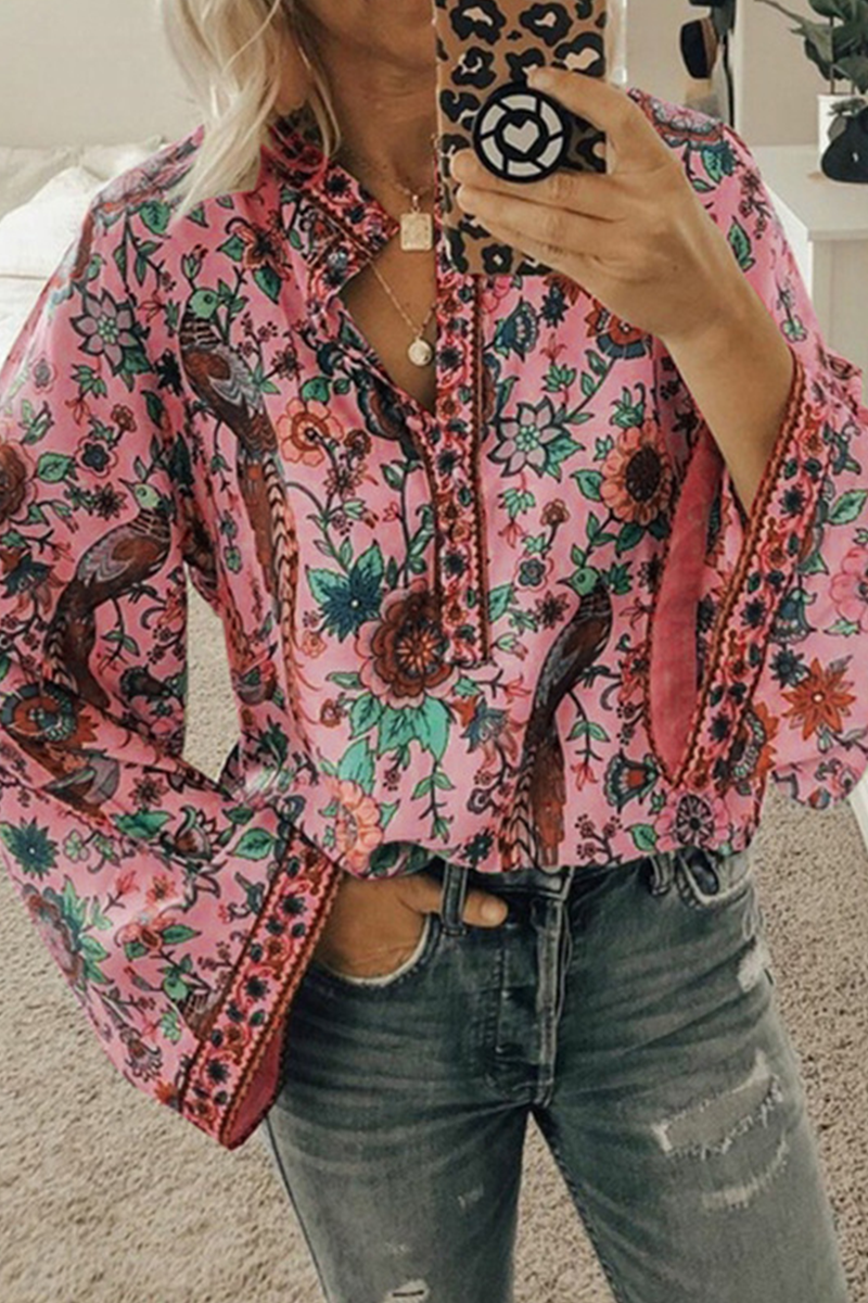 Street Print Buttons Mandarin Collar Tops(9 Colors)