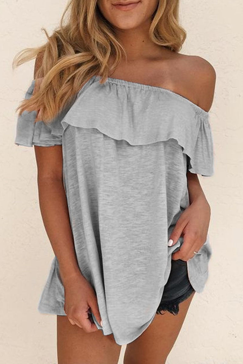 Fashion Solid Off the Shoulder T-Shirts(4 Colors)