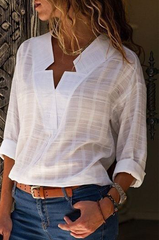 Elegant Solid Split Joint V Neck Tops