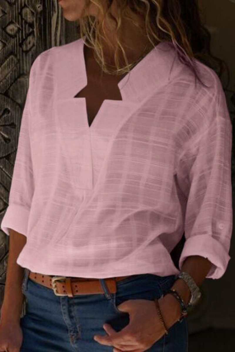 Elegant Solid Split Joint V Neck Tops