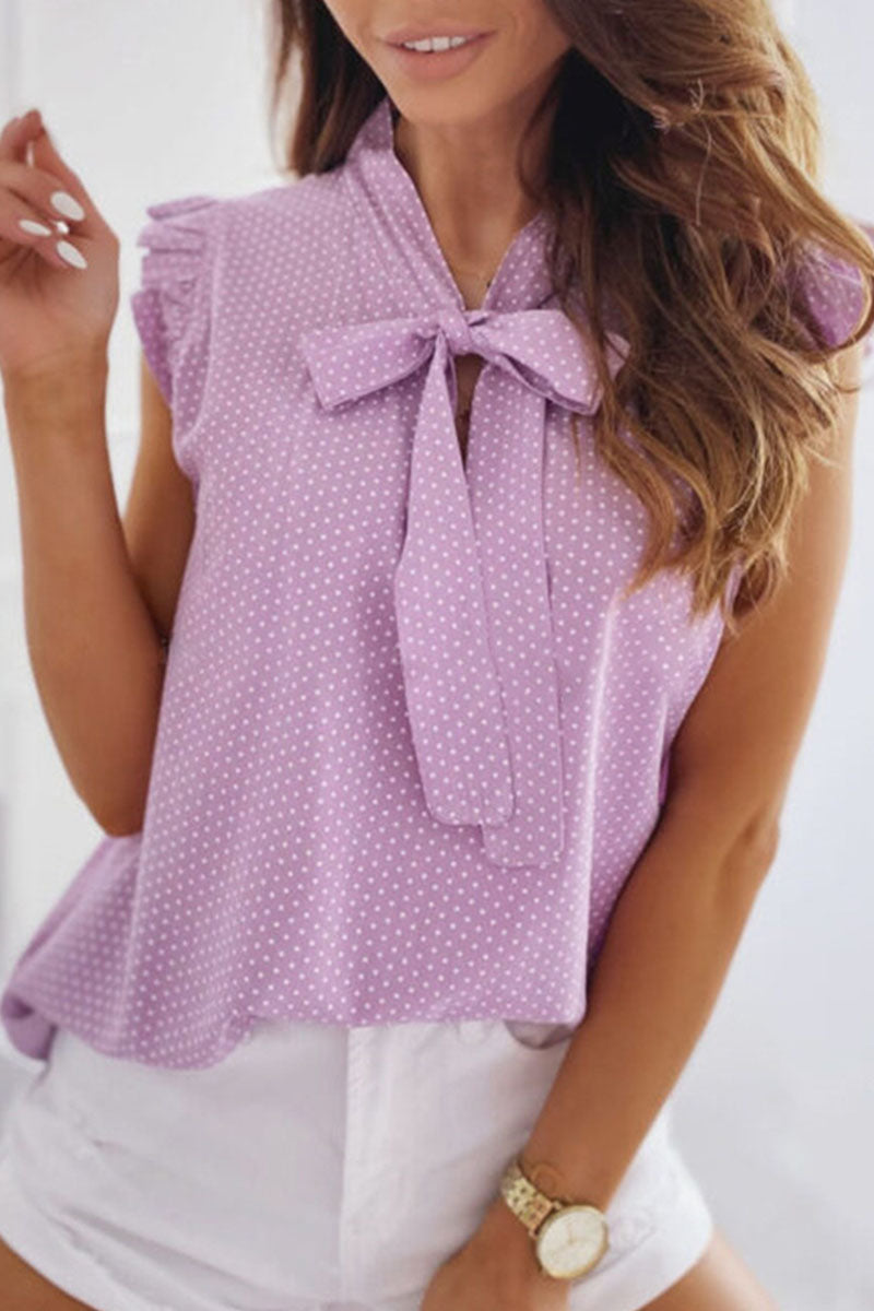 Fashion Street Polka Dot Mandarin Collar Tops(6 Colors)