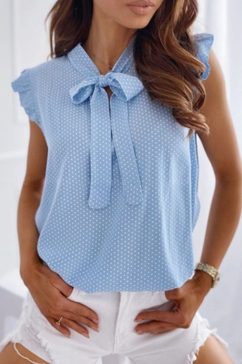 Fashion Street Polka Dot Mandarin Collar Tops(6 Colors)