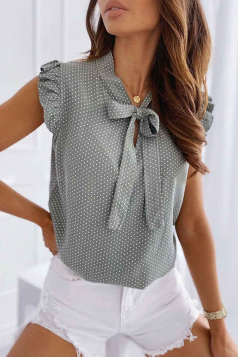 Fashion Street Polka Dot Mandarin Collar Tops(6 Colors)