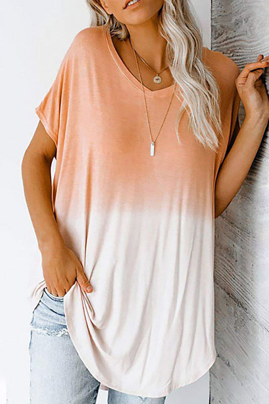 Fashion Gradual Change Split Joint V Neck T-Shirts