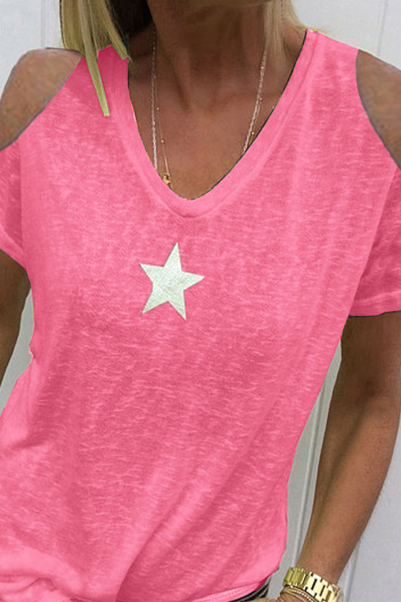 Casual Print The stars Hollowed Out U Neck T-Shirts(9 Colors)