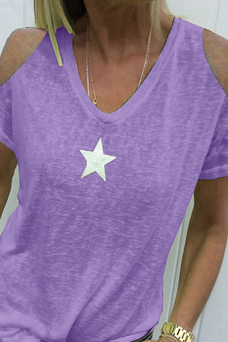 Casual Print The stars Hollowed Out U Neck T-Shirts(9 Colors)