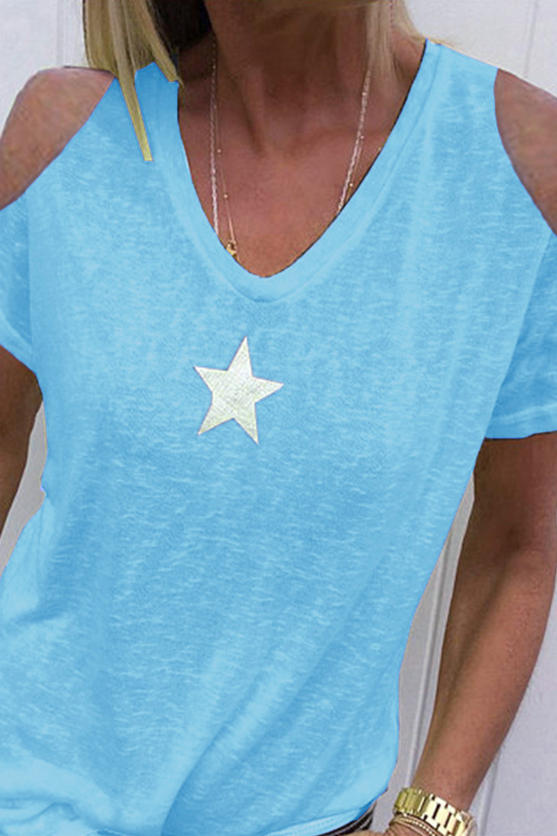 Casual Print The stars Hollowed Out U Neck T-Shirts(9 Colors)
