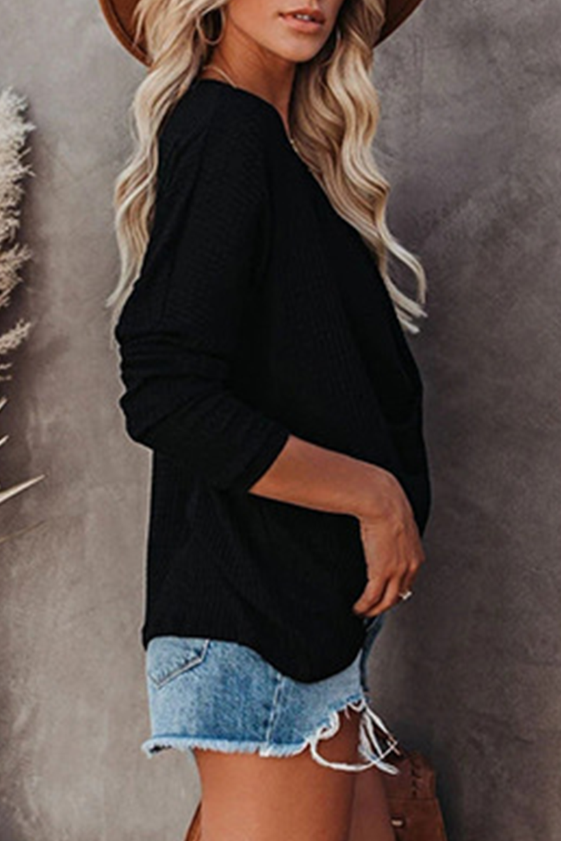 Casual Solid Fold V Neck Tops(4 Colors)