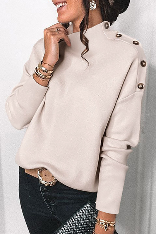 Elegant Solid Split Joint Buttons Turtleneck Tops