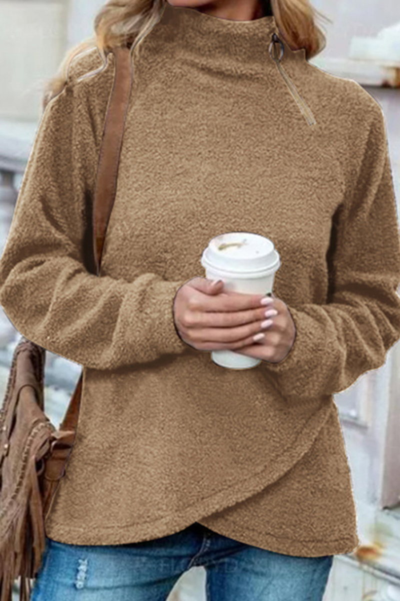 Casual Solid Zipper Turtleneck Tops(3 Colors)