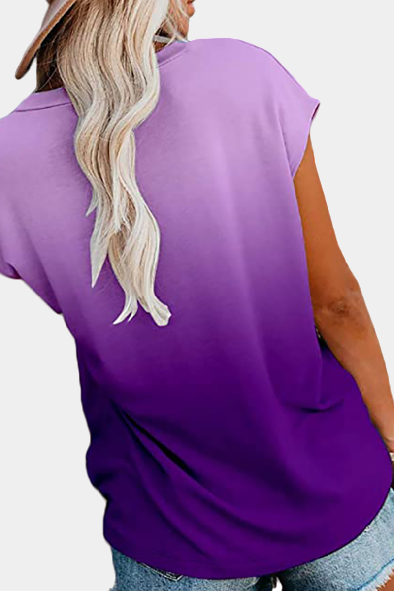 Casual Street Gradual Change Pocket O Neck T-Shirts(6 Colors)