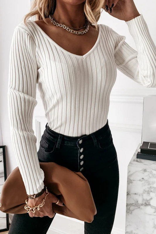 Fashion Elegant Solid Basic V Neck Tops