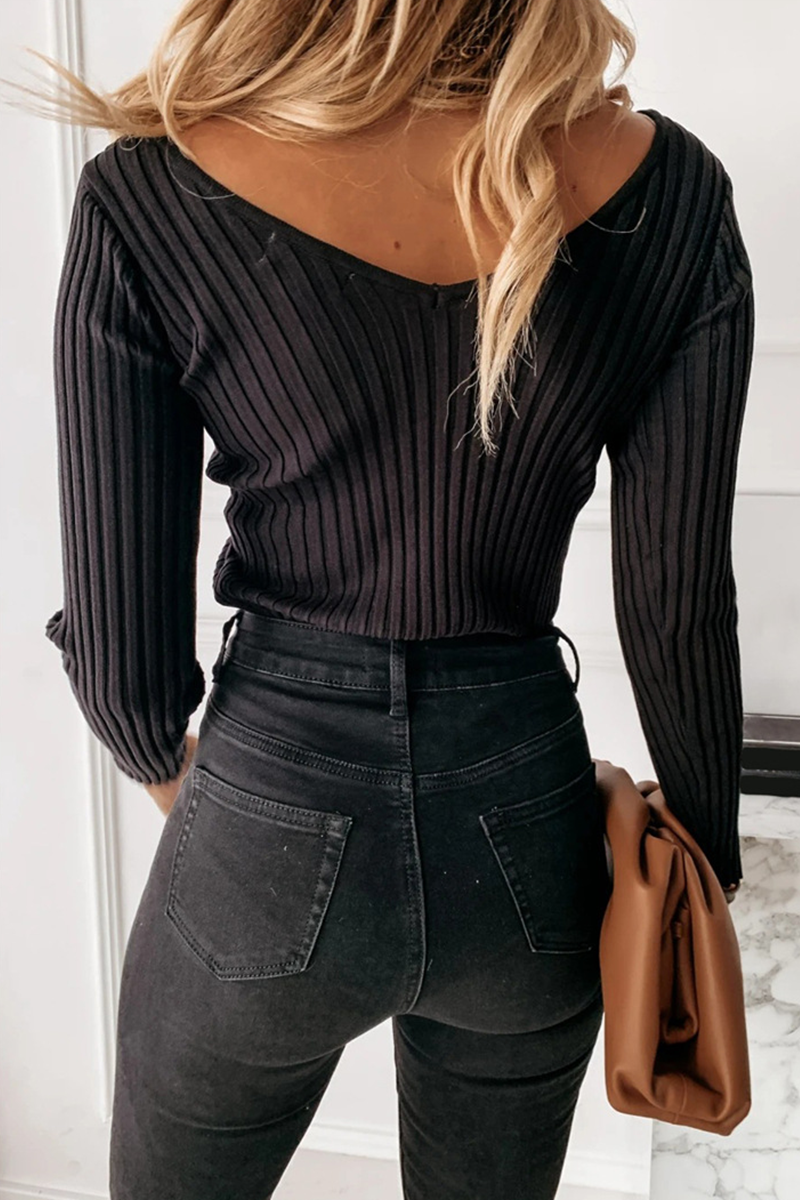 Fashion Elegant Solid Basic V Neck Tops