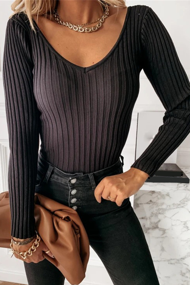 Fashion Elegant Solid Basic V Neck Tops