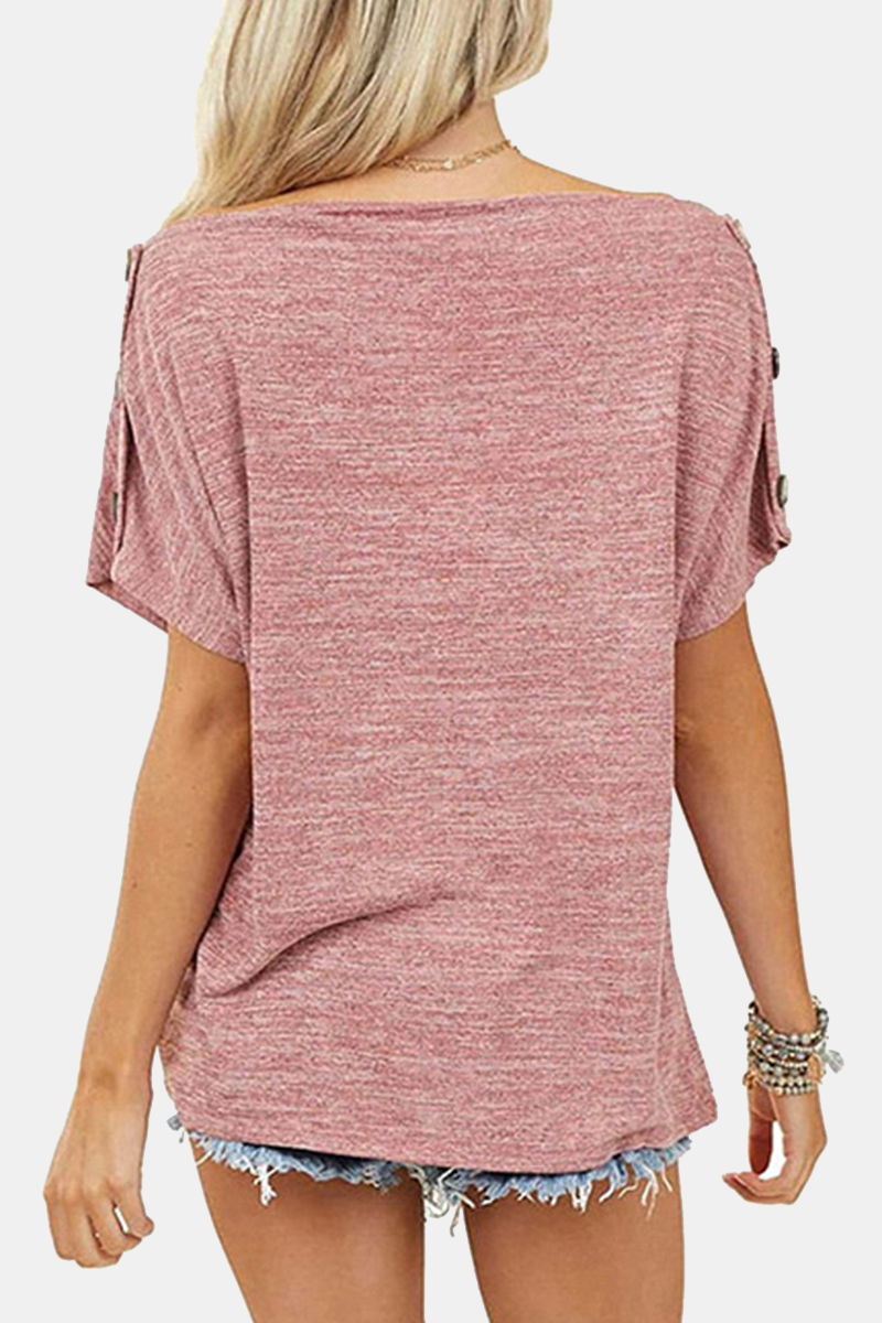 Casual Solid Split Joint Buttons Off the Shoulder T-Shirts