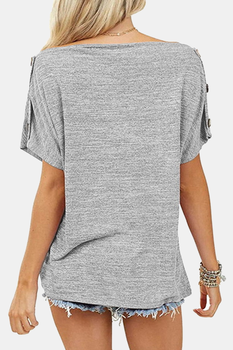 Casual Solid Split Joint Buttons Off the Shoulder T-Shirts