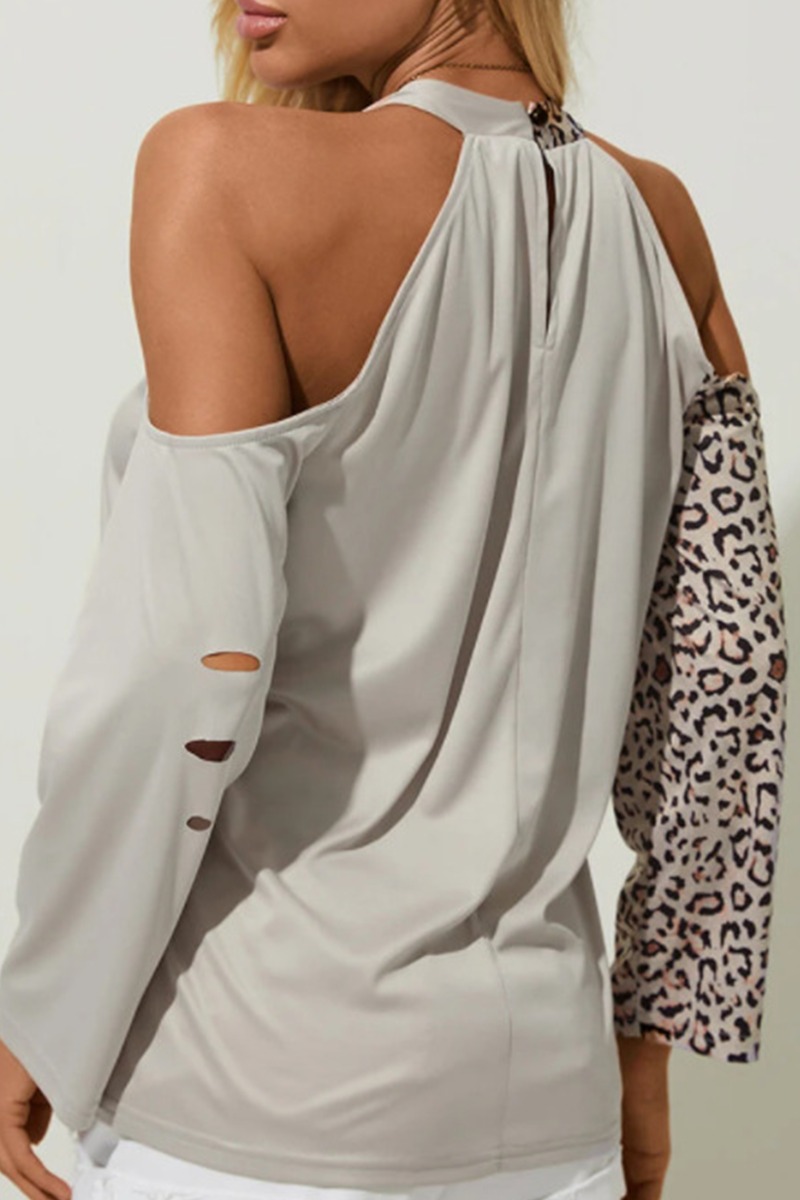 Fashion Elegant Leopard Hollowed Out O Neck Tops