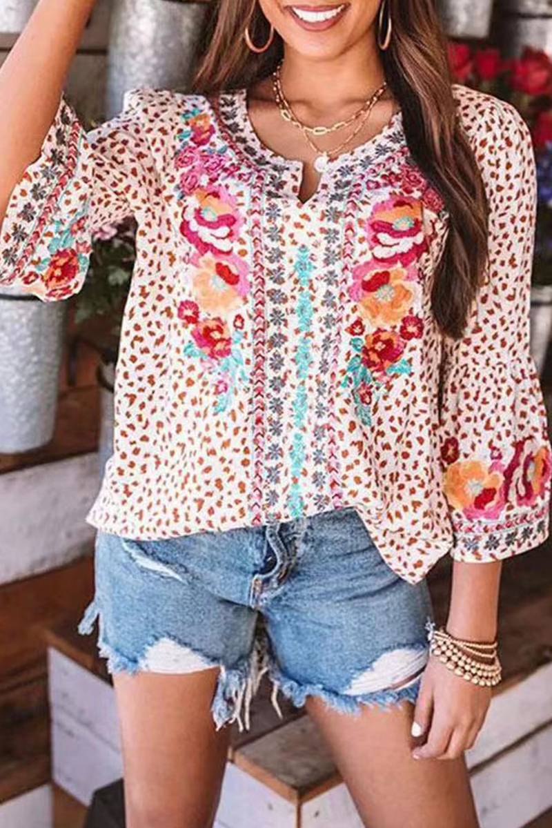 Fashion Print O Neck Tops