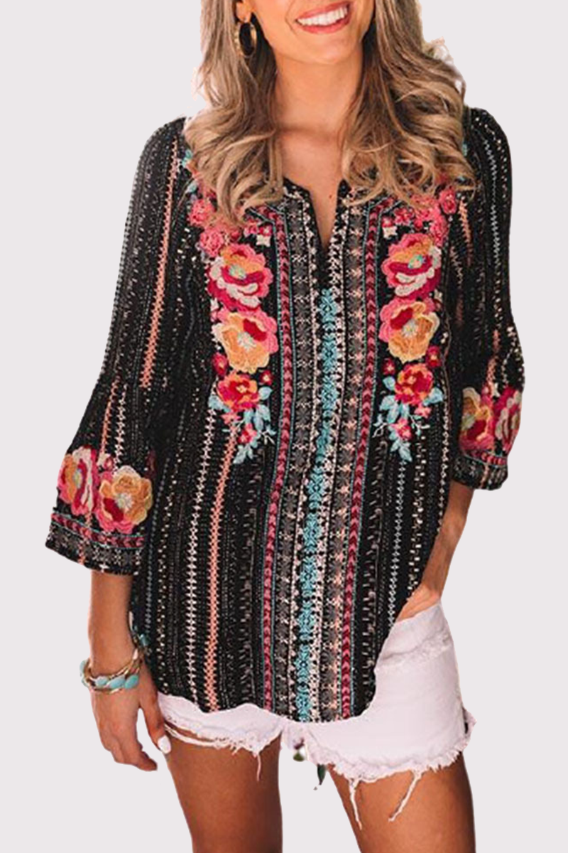 Fashion Print O Neck Tops