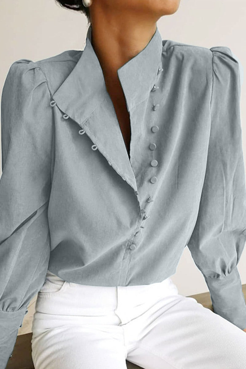 Fashion Street Solid Split Joint Mandarin Collar Tops