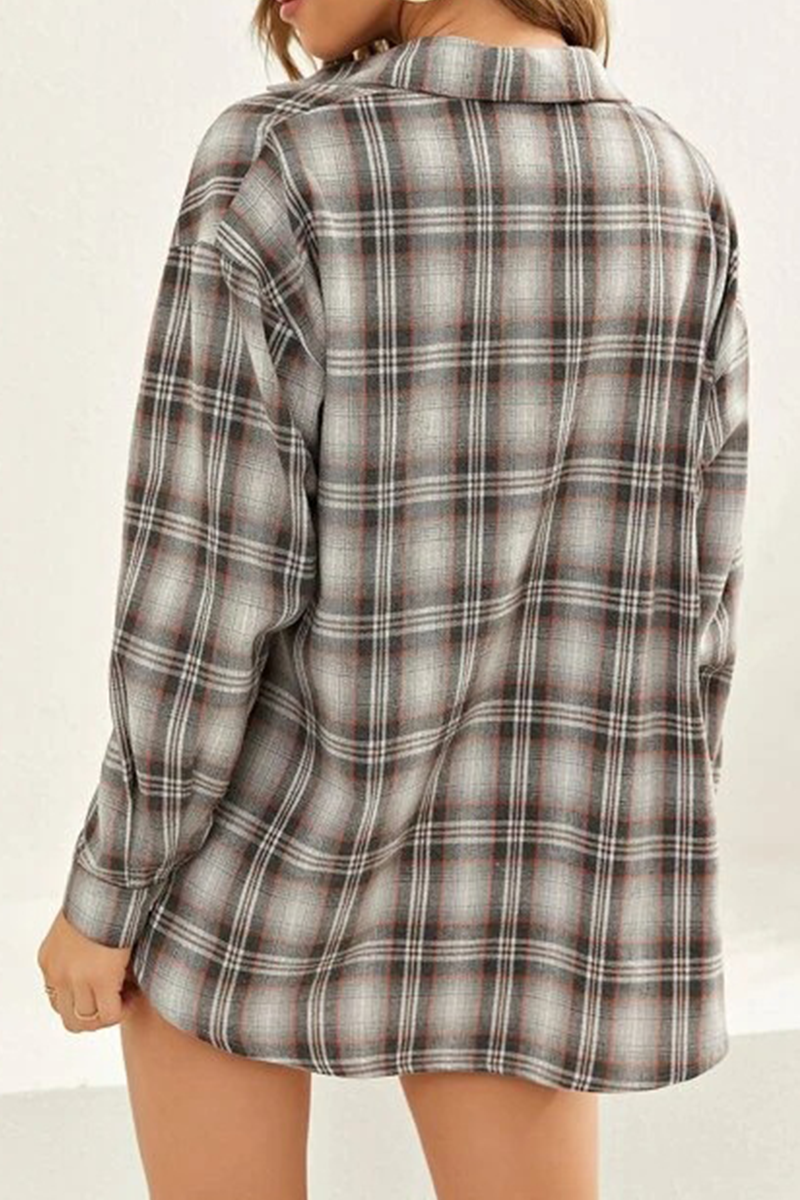 Casual Street Plaid Buckle Shirt Collar Blouses(13 Colors)