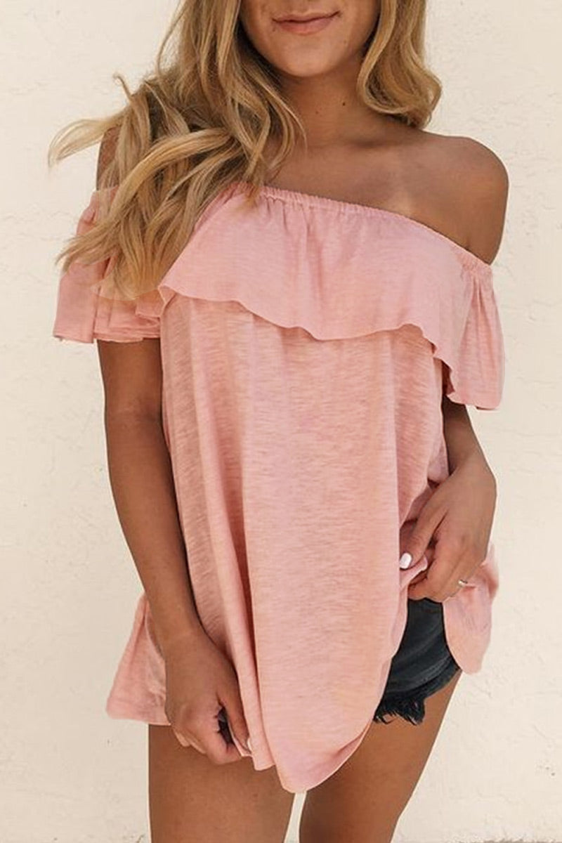 Fashion Solid Off the Shoulder T-Shirts(4 Colors)