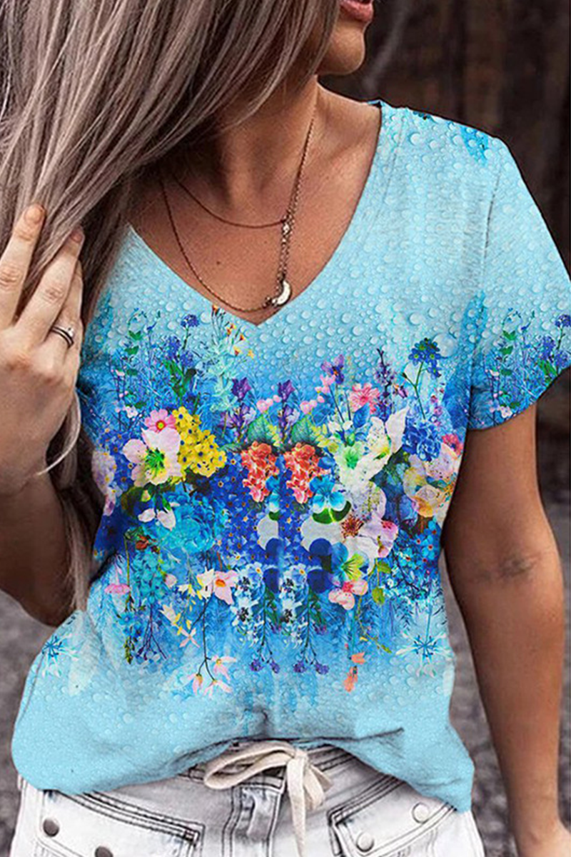 Casual Print Basic V Neck T-Shirts