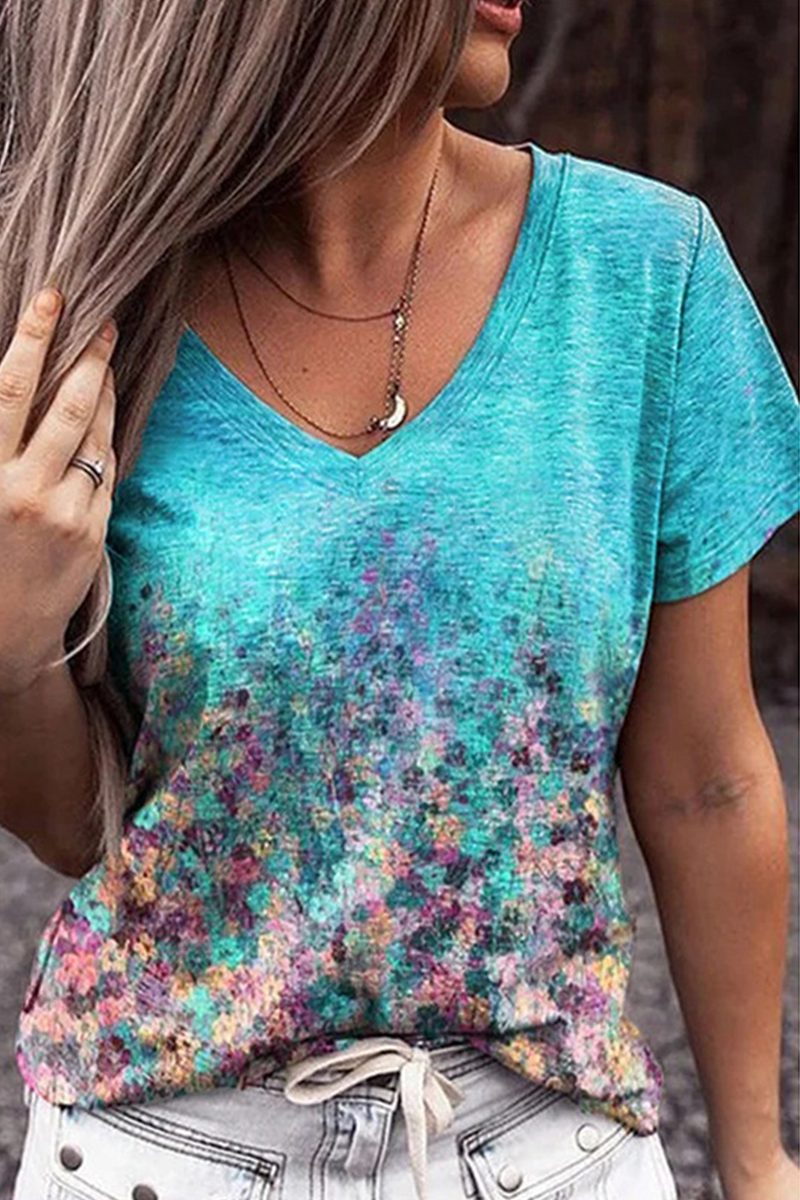 Casual Print Basic V Neck T-Shirts