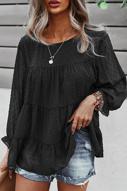 Fashion Street Solid Patchwork O Neck Tops