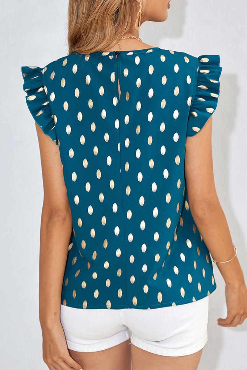 Fashion Elegant Polka Dot Patchwork Stringy Selvedge O Neck Tops