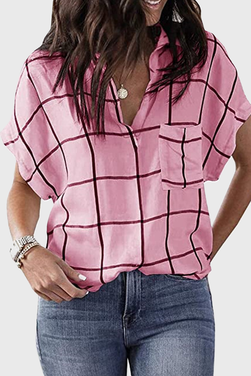 Casual Striped Pocket Turndown Collar Tops(8 Colors)