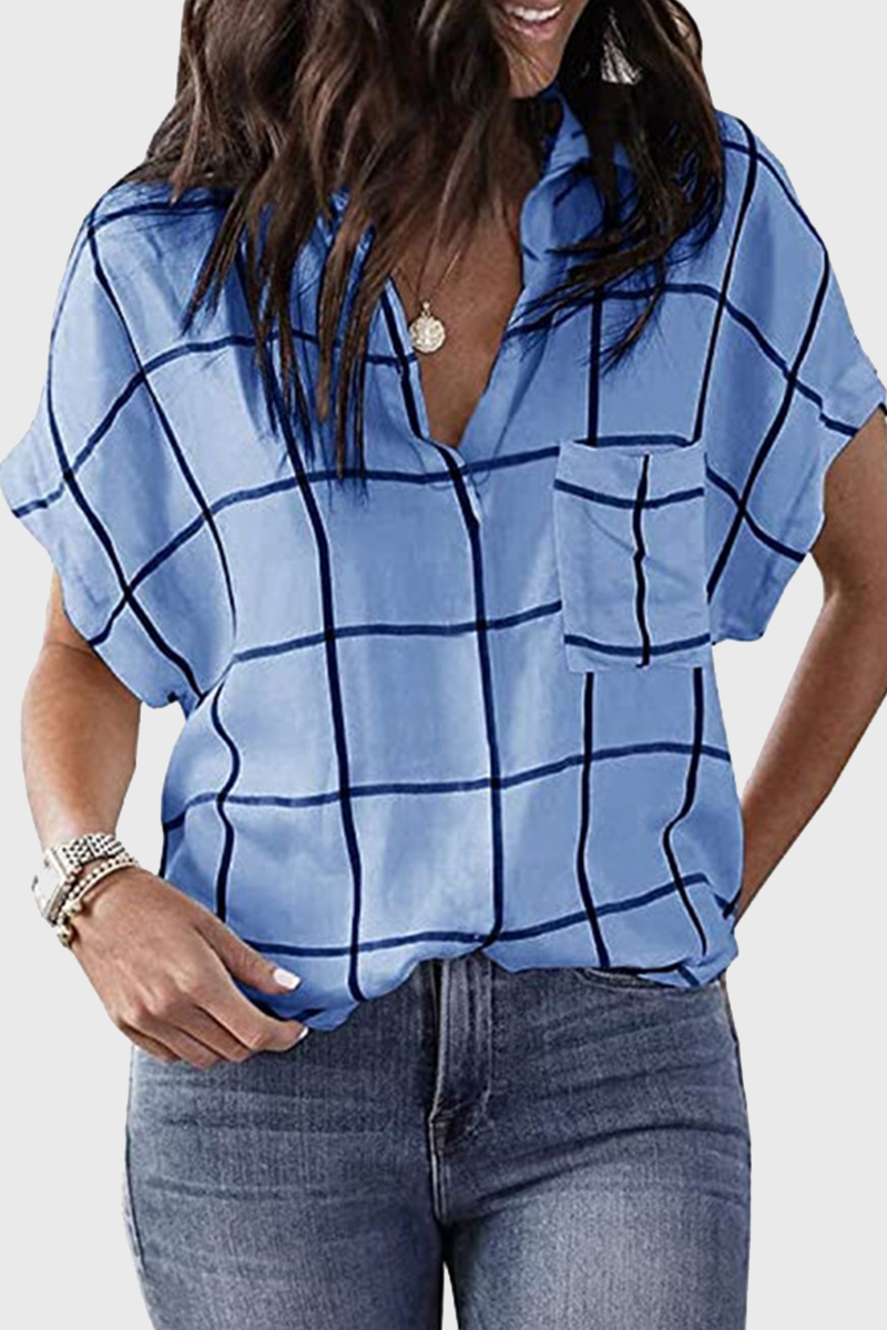 Casual Striped Pocket Turndown Collar Tops(8 Colors)