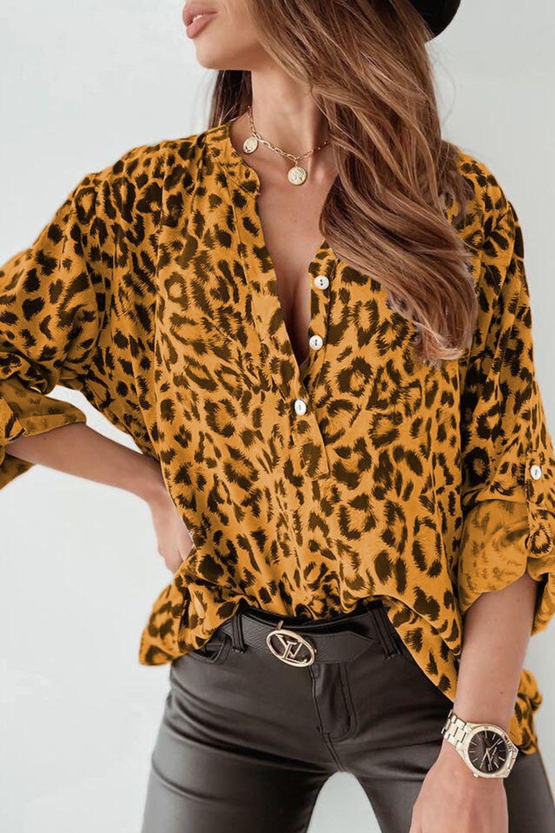 Fashion Elegant Animal Print Buckle Blouses(3 Colors)