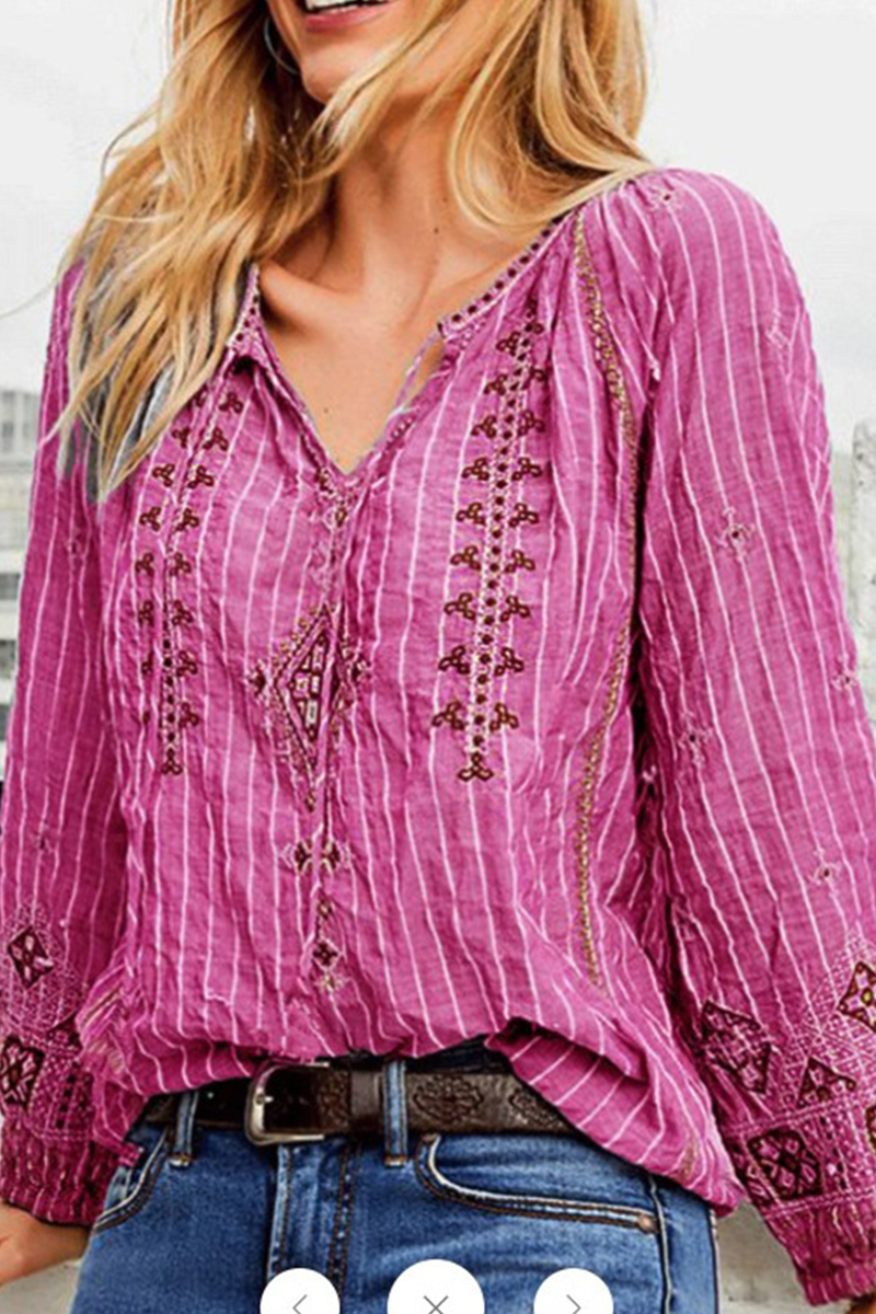 Casual Street Striped Print Frenulum V Neck Tops