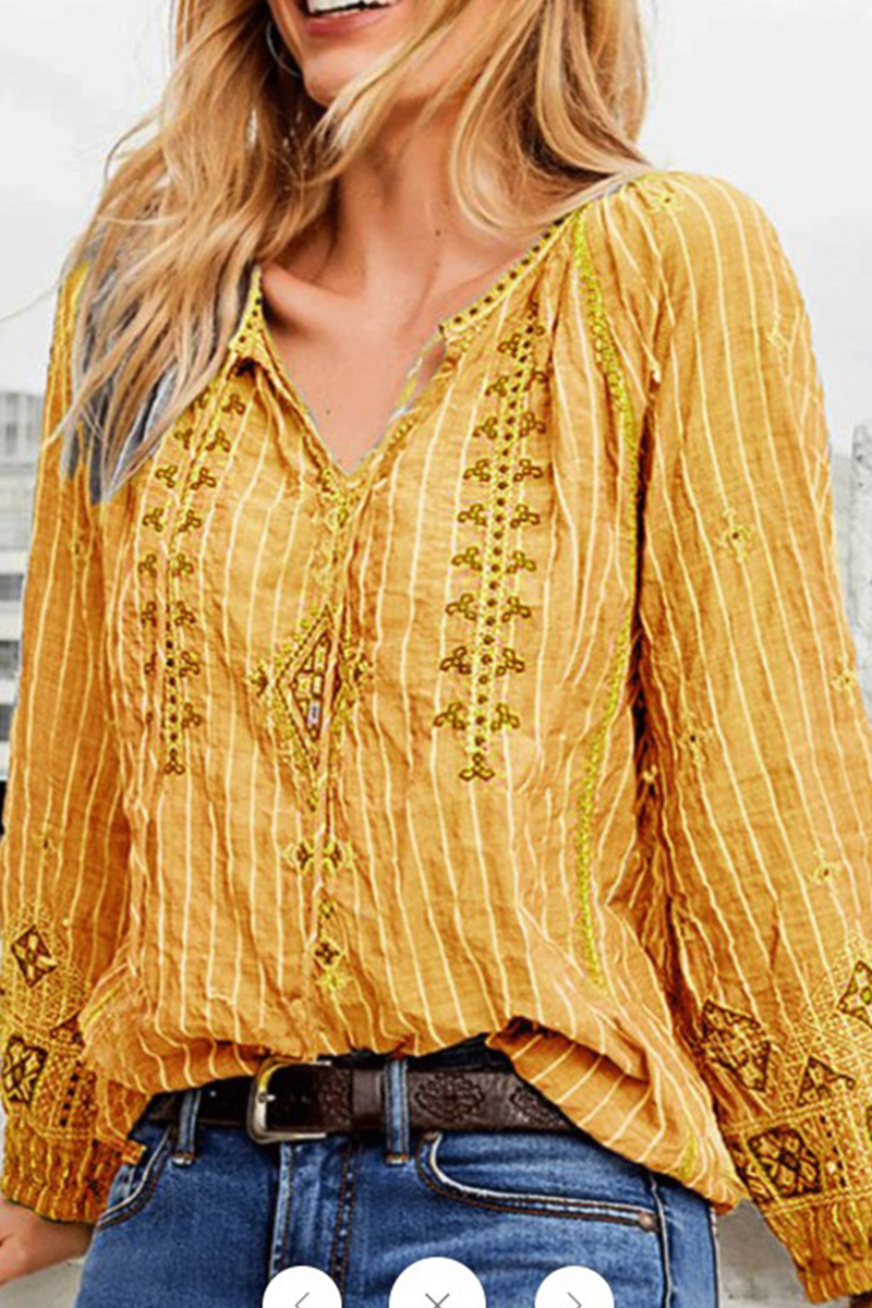 Casual Street Striped Print Frenulum V Neck Tops