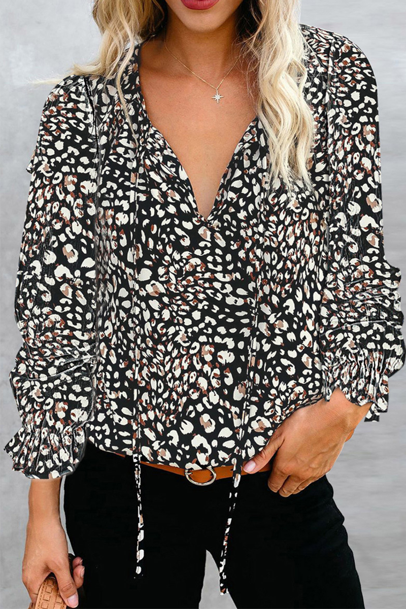 Casual Elegant Print Split Joint Frenulum V Neck Tops