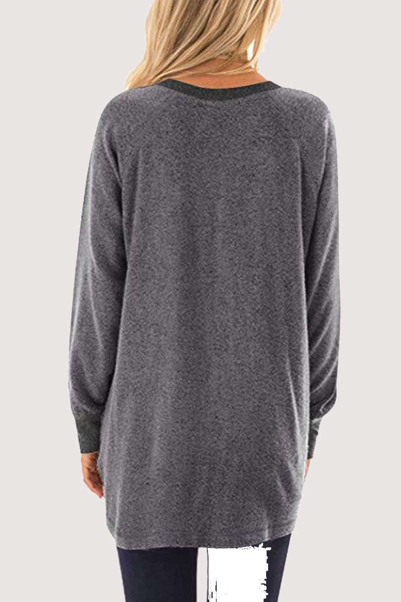Casual Patchwork Pocket O Neck Tops