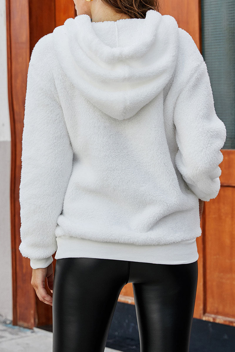 Fashion  Simplicity Solid Split Joint Hooded Collar Tops