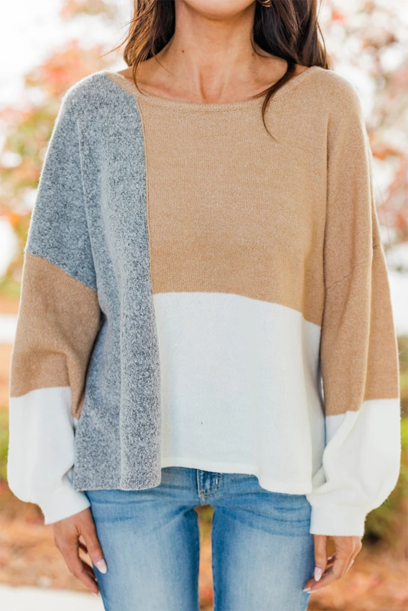 Casual Patchwork  Contrast O Neck Tops Sweater