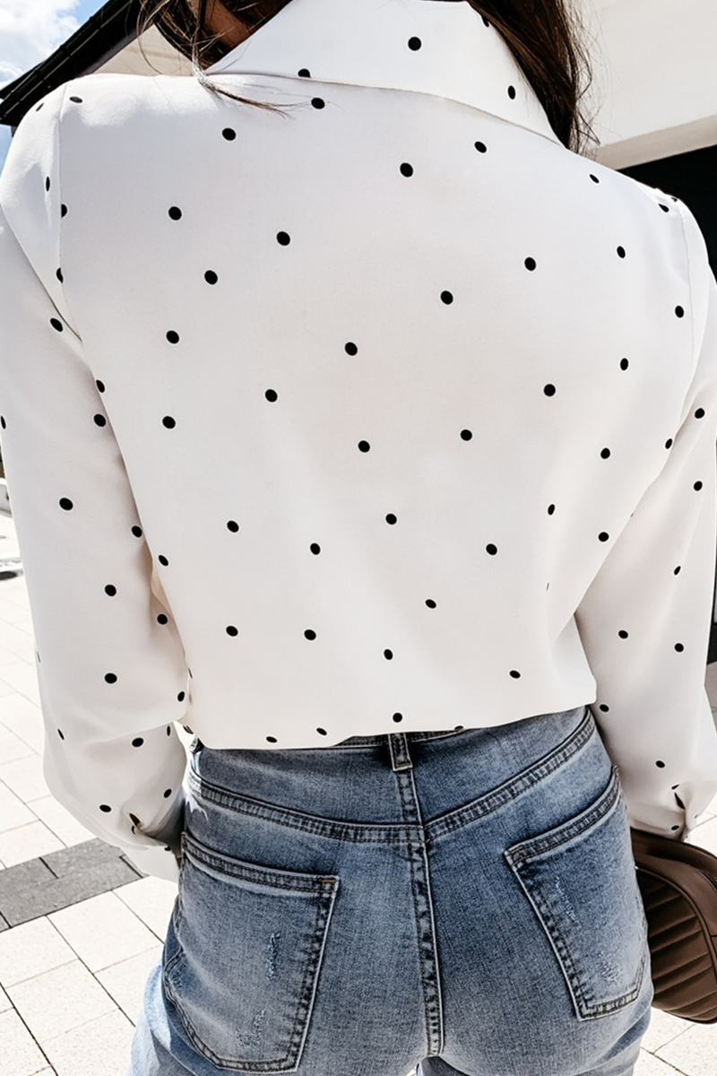 Casual Elegant Polka Dot Pocket Buckle Turndown Collar Tops