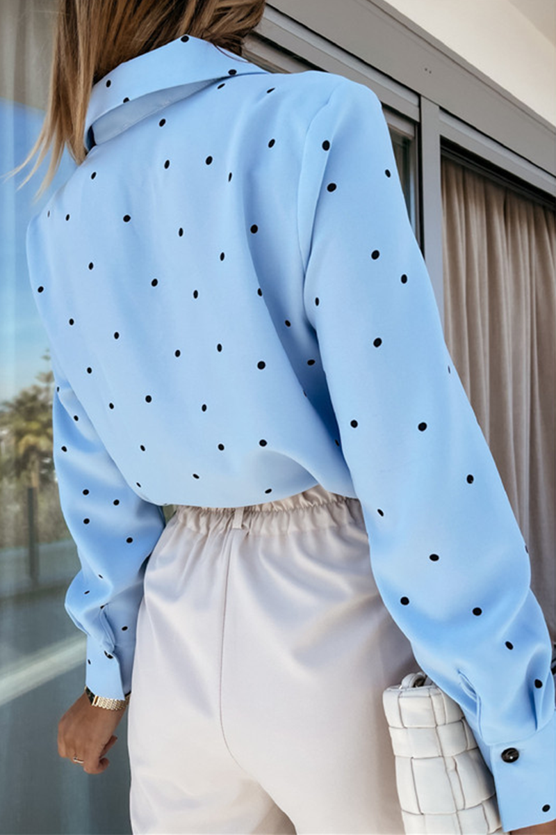 Casual Elegant Polka Dot Pocket Buckle Turndown Collar Tops