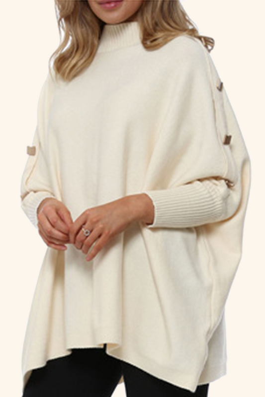 Casual Solid Buckle O Neck Tops Sweater