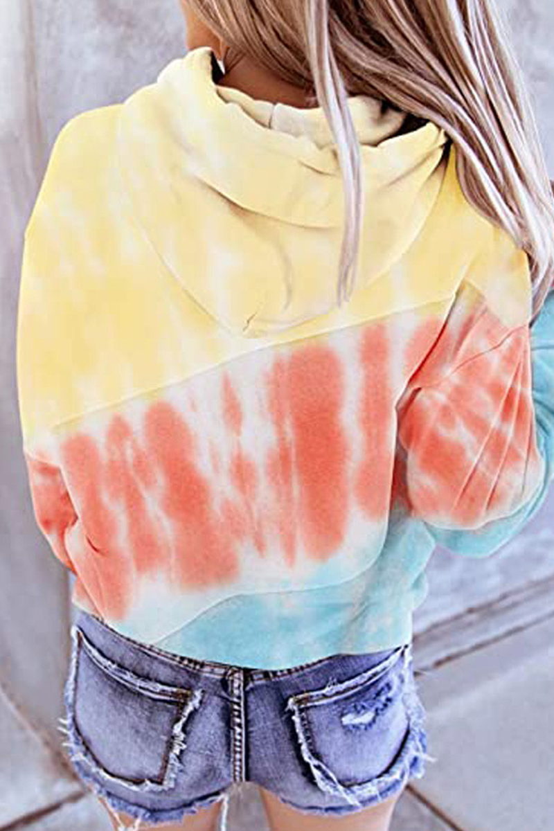 Street Print Split Joint Pocket Hooded Collar Tops