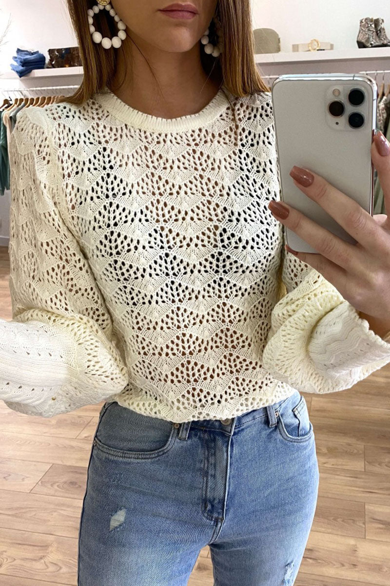 Fashion Casual Solid Hollowed Out O Neck Tops