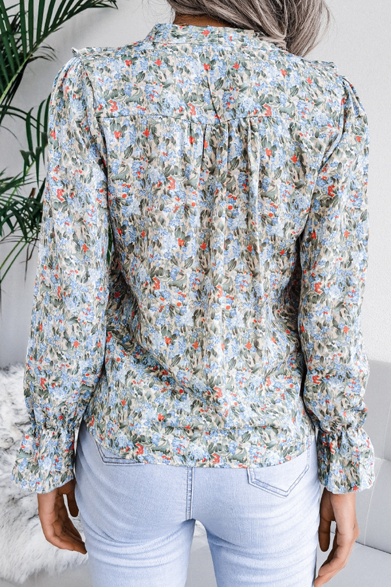 Casual Elegant Floral Frenulum Flounce Ribbon Collar Tops(4 Colors)