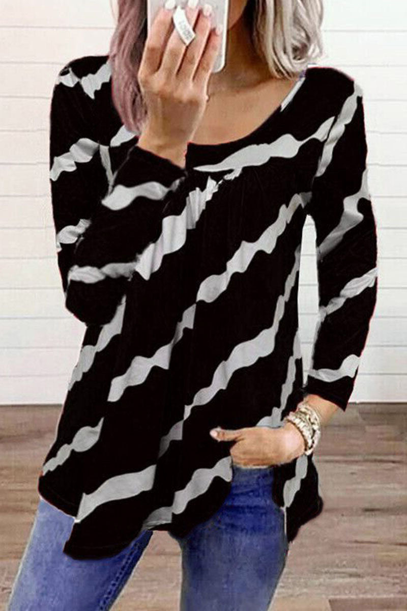 Fashion Street Print Split Joint O Neck T-Shirts