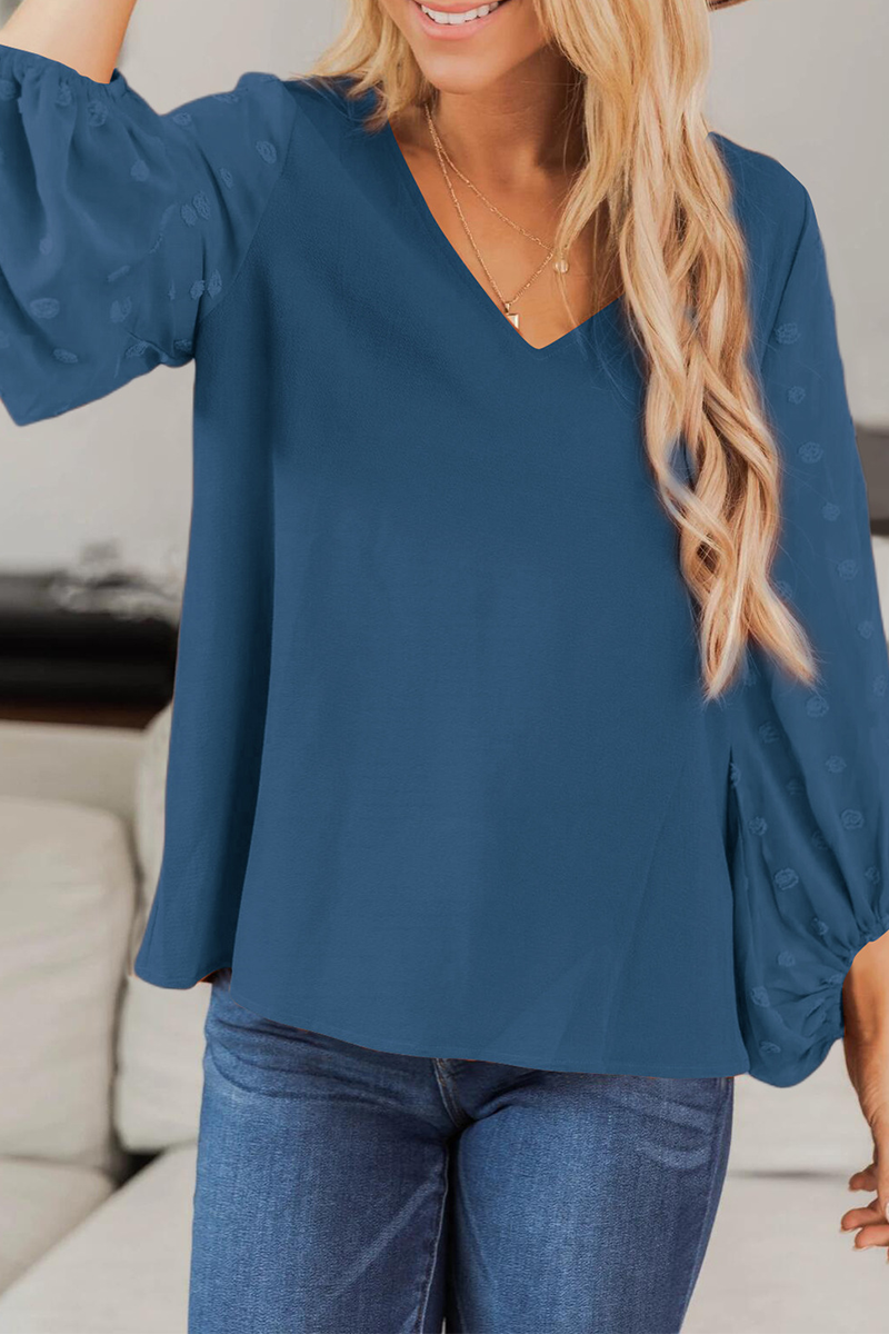 Casual Solid Split Joint V Neck Tops(6 Colors)